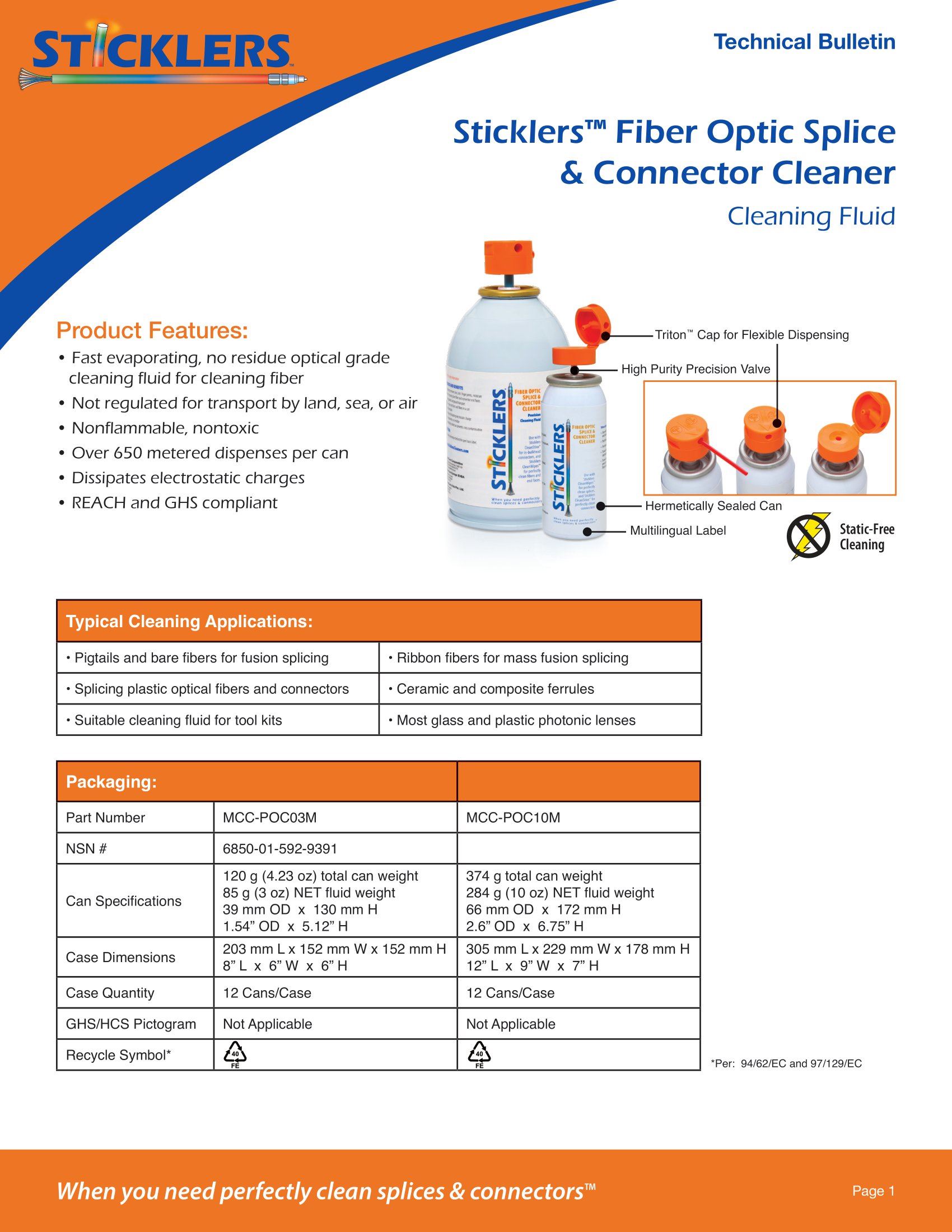 MCC-POC10M Fibre Optic Splice & Connector Cleaner 284g (10oz)