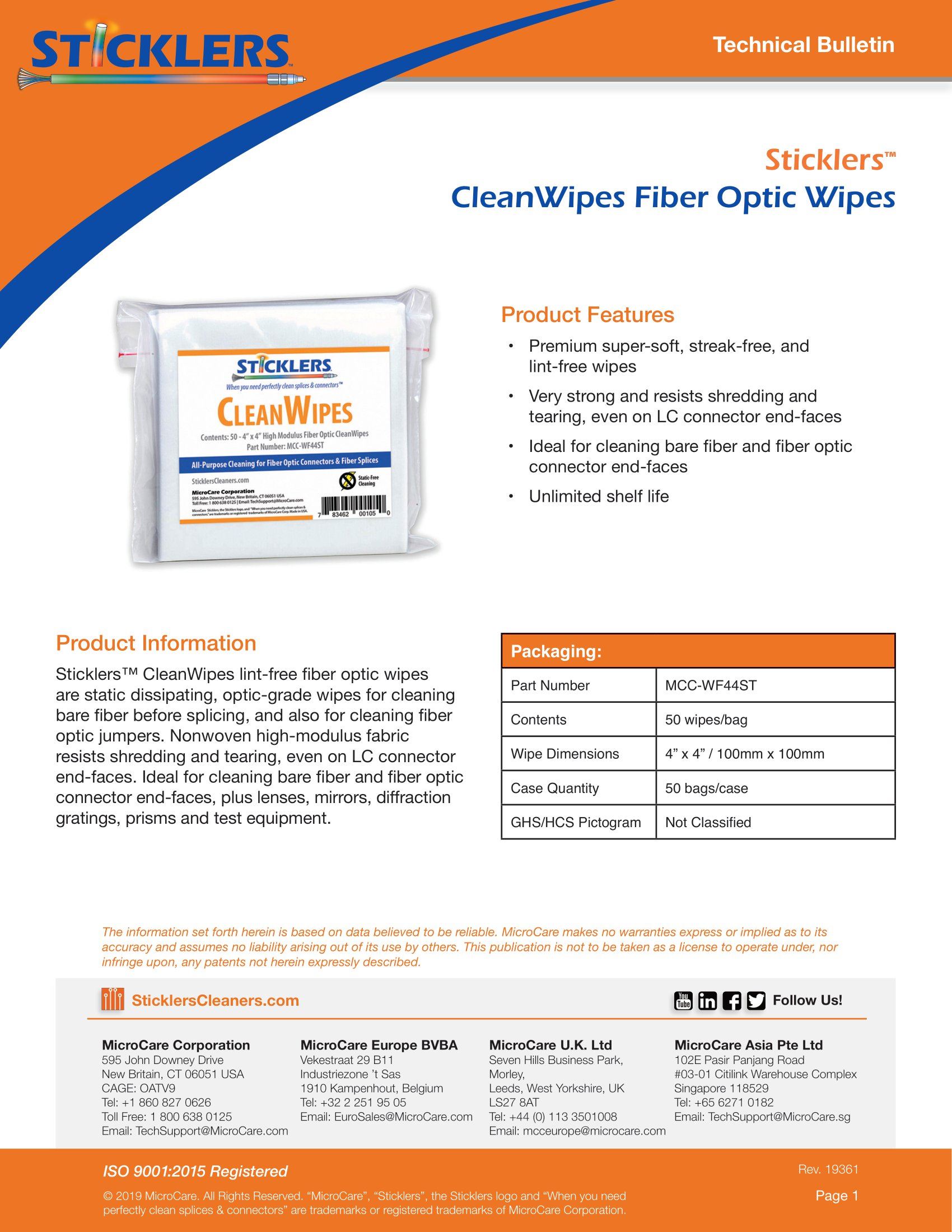 MCC-WF44 Flat CleanWipes (NSN 6850-01-5929440)
